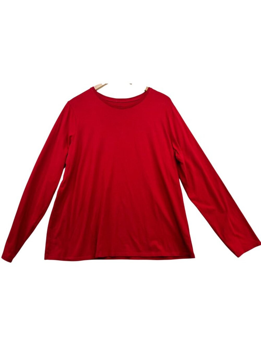 Lands' End Women's Cotton Crewneck T-Shirt Long Sleeve Size XL Red Solid Casual